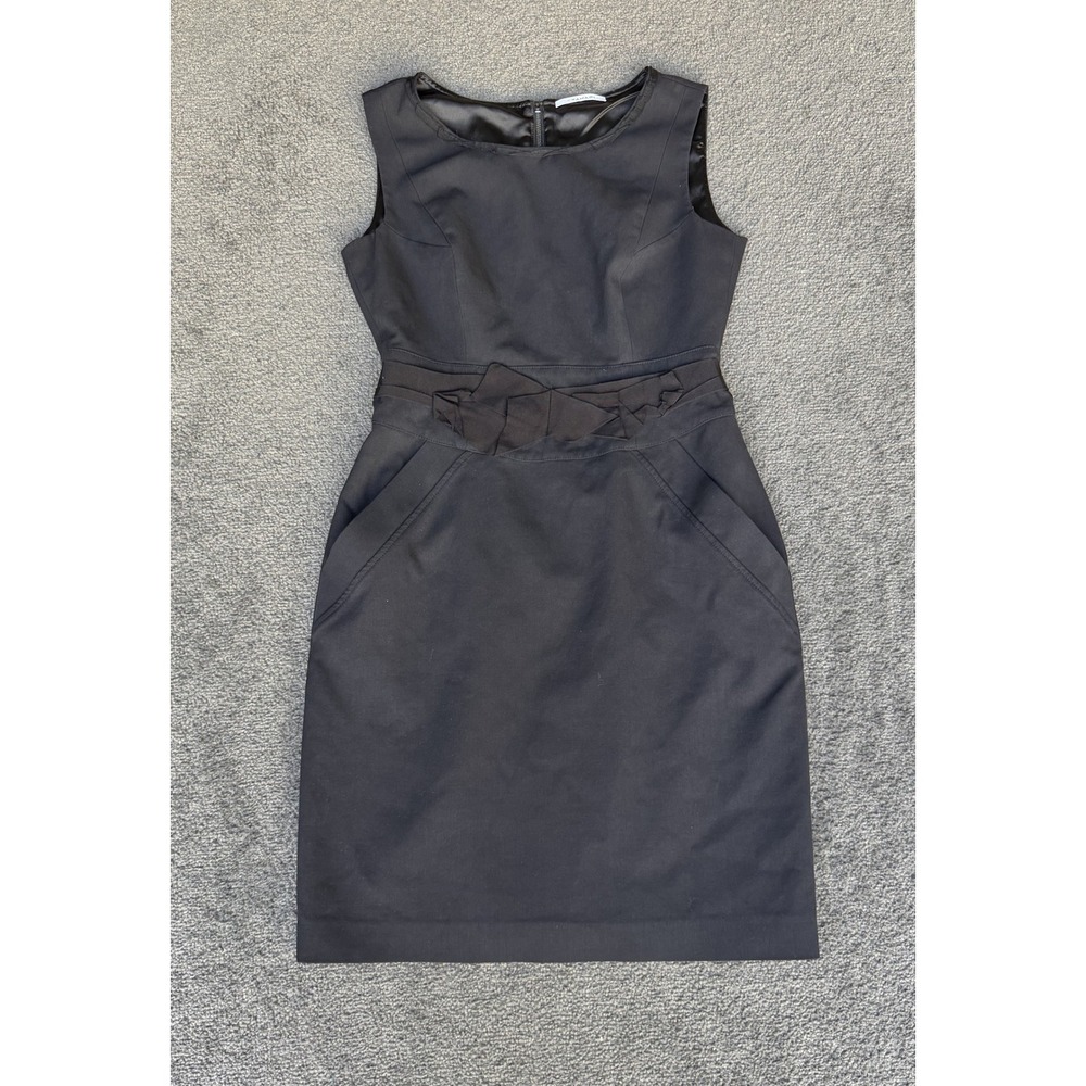 T Tahari Black Sleeveless Sheath Dress with Bow Waist Detail Size S